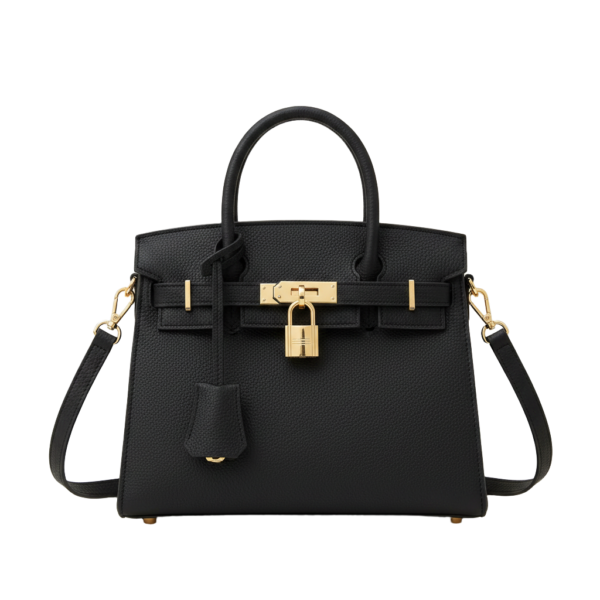 Vegan leather Birkin-style handbag (black). Vegan Leather Birkin-style handbag.